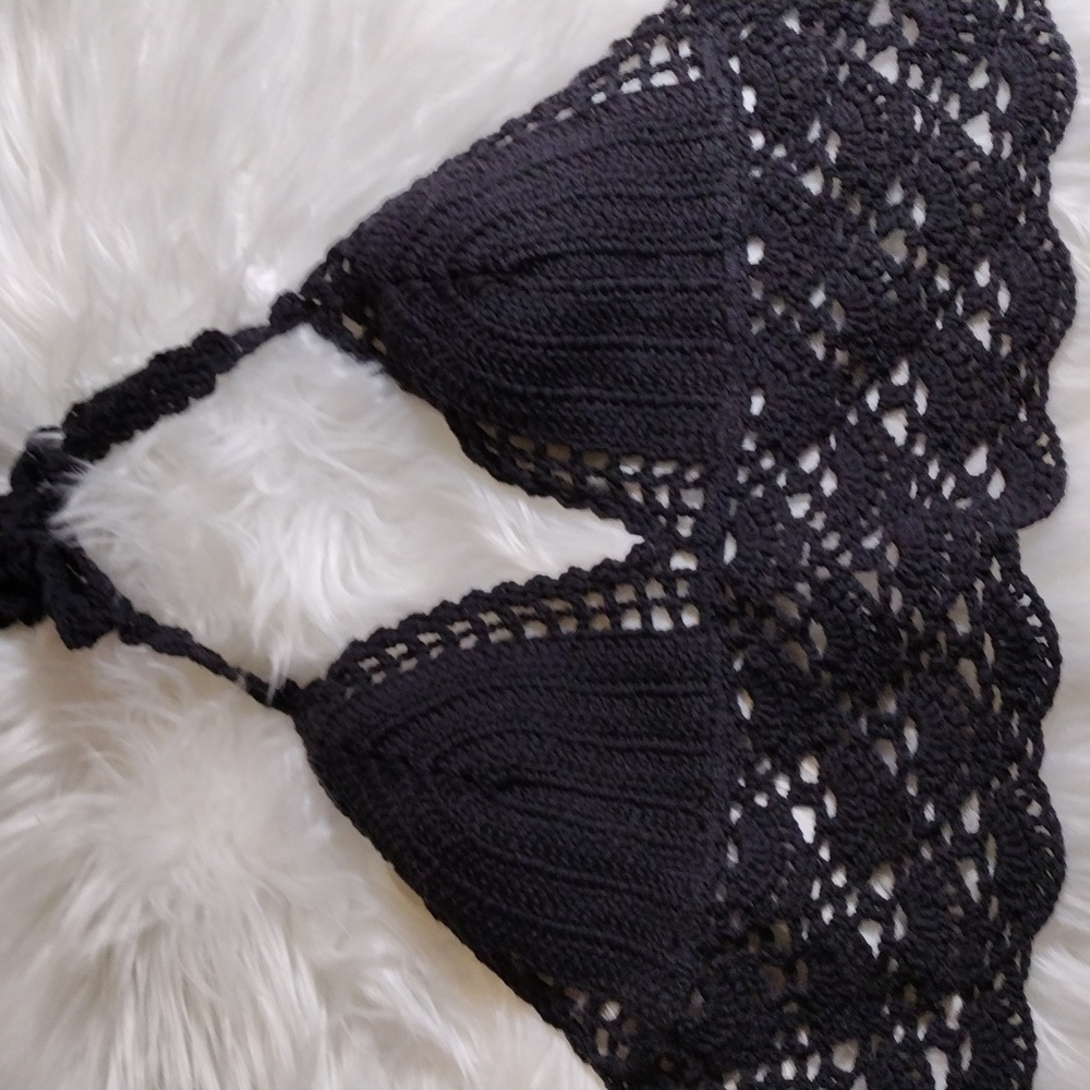 LA Hearts crochet halter top black sz M - Picture 2 of 7
